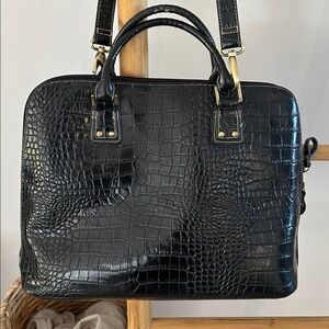 Worthington Black Textured Crocodile Laptop Handbag Purse with Detachable strap